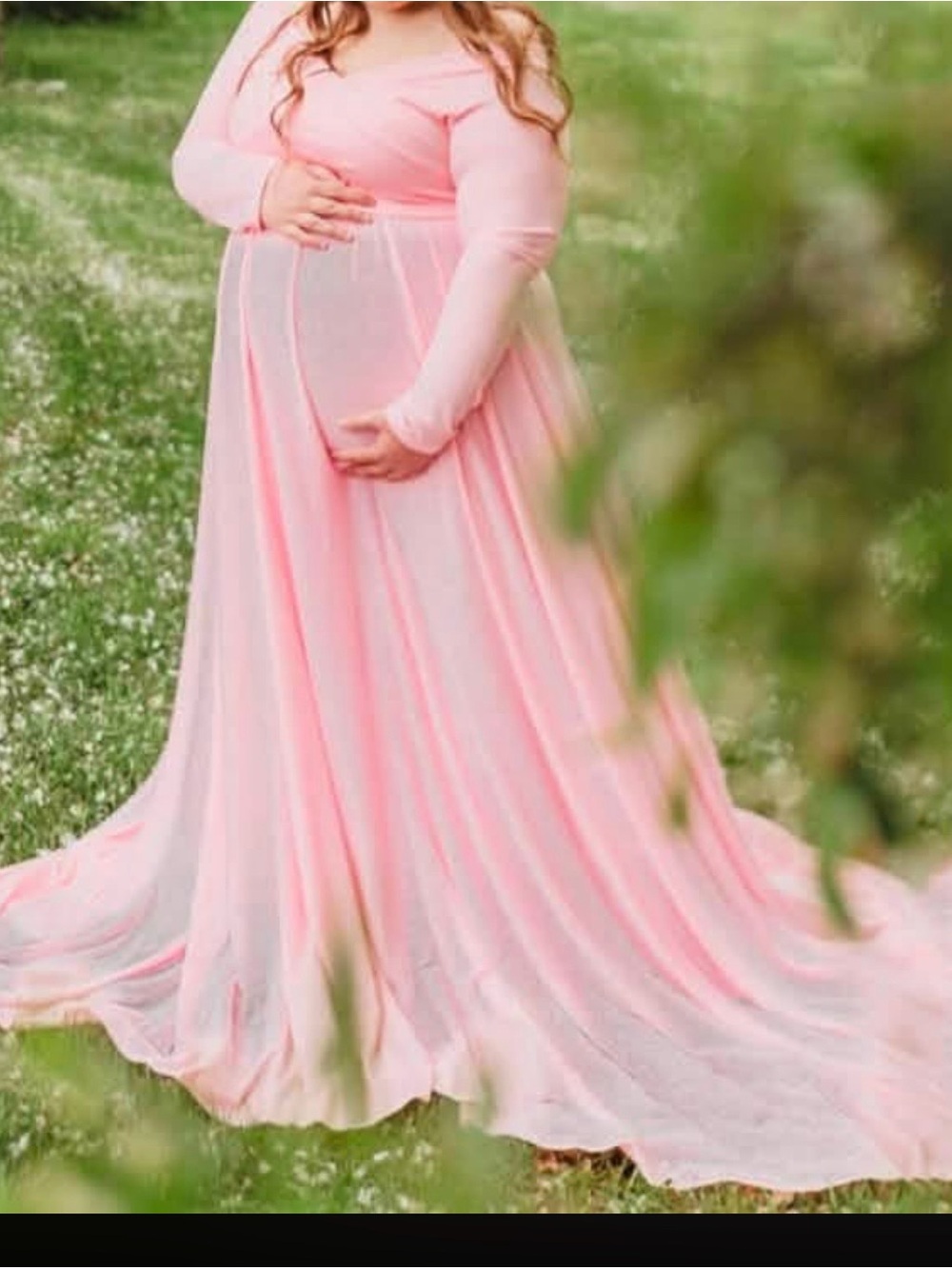 Plus-Size Pink Maternity Maxi Skirt